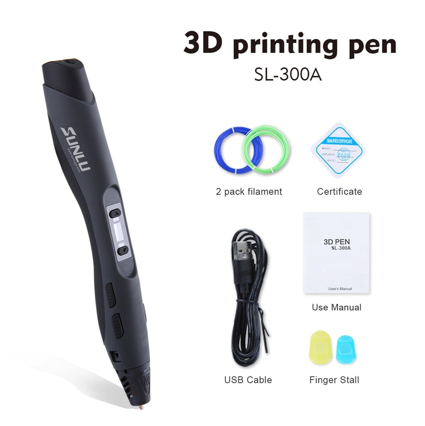 SUNLU 3D Pen SL 300A 3D Printing Pen Support PLA ABS PCL Filament 2 Models Temperature 3D Drawing Safe To Children Drawing Set
